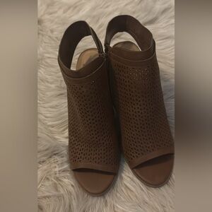 Brown Peep-Toe Ankle Boots